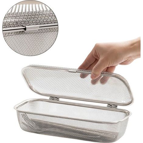 Cesta de almacenamiento, cesta para cubiertos, cesta de drenaje de acero inoxidable 304, acero inoxidable, organizador para lavavajillas, acero inoxidable 304, 26,5 x 11,5 x 7,5 cm (1/5)