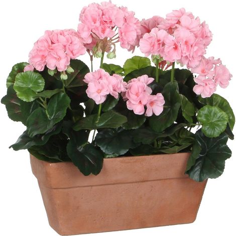 Géranium Artificiel Rose avec Pot en Ciment pour Décoration Intérieure 29 x 13 x 40 cm - PANGIVO (1/5)