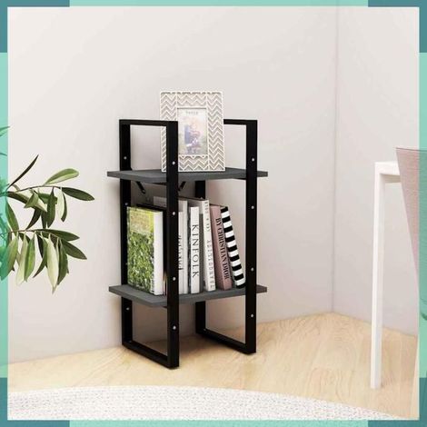 806414 Bibliothèque à 2 niveaux Gris 40x30x70 cm Bois de pin massif (1/5)