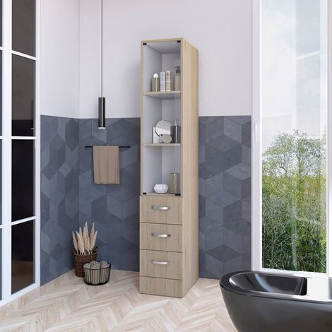 Mobile da bagno Vanguard con quattro cassetti, dimensioni 17,56 cm L x 30,4 cm P x 173,45 cm H, finitura Rovere e bianco (1/5)