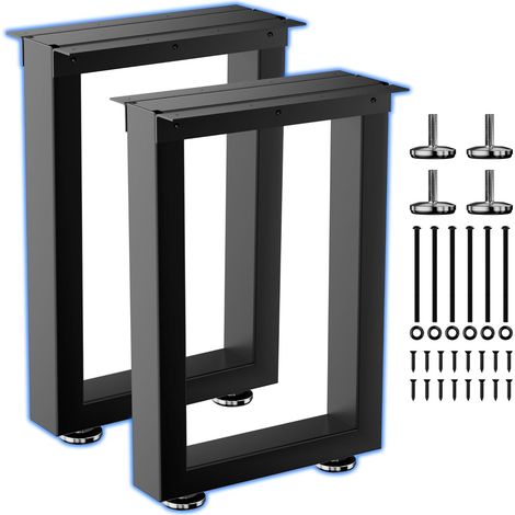 Lot de 2 pieds de bureau robustes de 40 cm - En métal noir - Tube de support en acier pour plan de travail et banc de bricolage - Forme carrée (1/5)