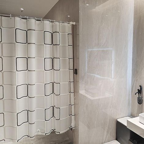 Rideau de douche anti-moisissures 180 x 180 cm, en tissu lavable, imperméable, antibactérien et à séchage rapide, pour baignoire et salle de bain. (1/5)