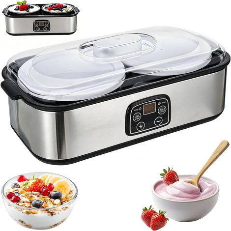 Yaourtière 2 l, yaourtière avec 2 récipients en verre de 1000 ml, température réglable de 20 à 55 °C, minuterie de 48 h, yaourt automatique pour yaourt fait maison, produits laitiers, fromage