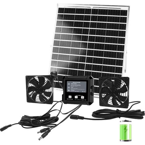 Ventilateur solaire pour poulailler avec batterie, kit de ventilateur d'échappement solaire, 3 modes intelligents (continu/minuterie/détecteur de mouvement), ventilateur à énergie solaire pour (1/5)