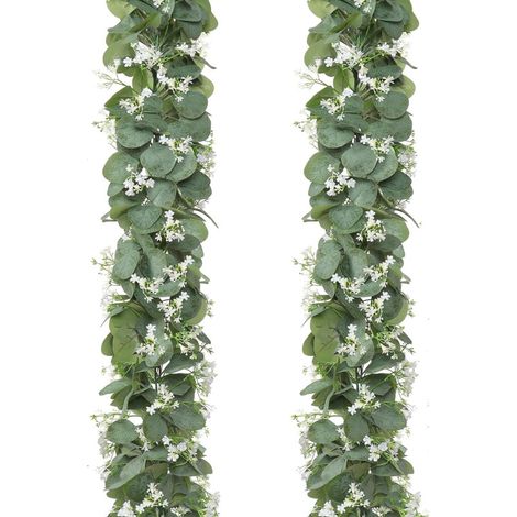 Ratán artificial y flores de plástico, eucalipto, rosas, crisantemos, enredadera de eucalipto, decoración para exteriores - 2 (1/5)