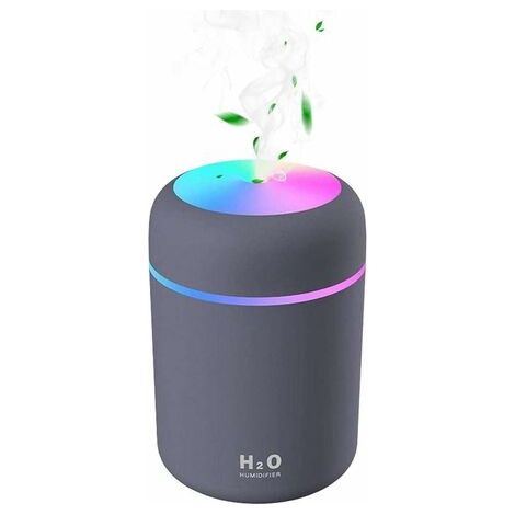 Mini Humidificateur d'air USB Ultrasonique avec 7 Couleurs de Lumière Breath, Arrêt Automatique, Mode 2 Brumes, pour Chambre, Bureau, Auto, Maison, Bébé (Gris) (1/5)