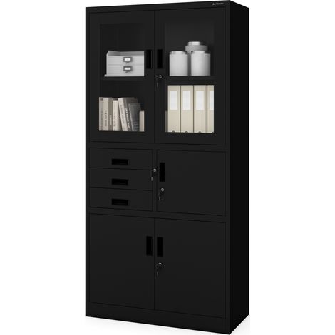 Armoire de bureau métallique avec coffre-fort pour dossiers et documents FILIP, 900 x 1850 x 400 mm, noir
