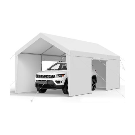Tente Garage, 3,65 x 6,09 m, Carport Abri de Voiture Extérieur avec Parois Latérales Amovibles et Portes, Résistant aux UV et à l'Eau, Protection Toutes Saisons pour Automobile et Bateau, Blanc (1/3)