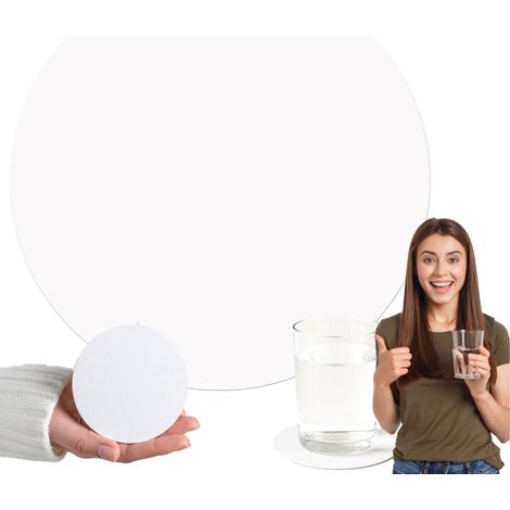 Posavasos blanco para vaso, taza o té, 10 cm, de HDF, redondo, 1 unidad. (1/5)