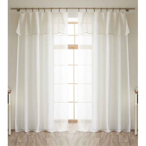 Lot de 2 voilages ajustables + 8 anneaux pince 140 x 270 cm effet maille "Freya" Le fil d'Ariane - Freya Ivoire - (1/5)