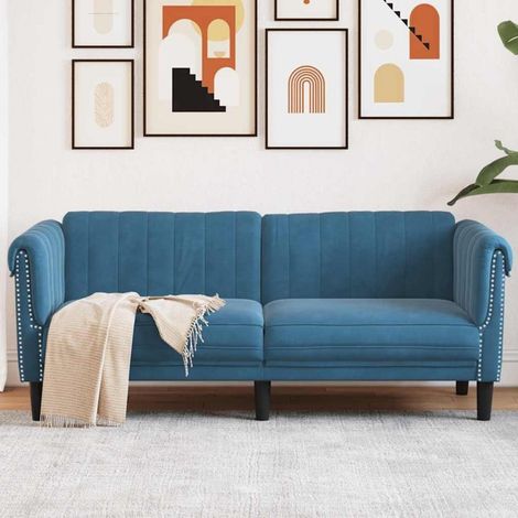 2-Sitzer Sofa Blau Samt mit Holzbeinen, Leseecke, Loungesitz (1/5)