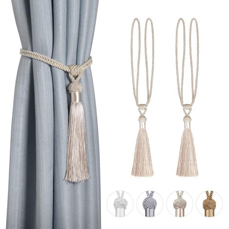 CSPARKV - Paquete de 2 alzapaños para cortinas, de poliéster y algodón, trenzados, con borlas, accesorios decorativos para cortinas, color beige (1/5)