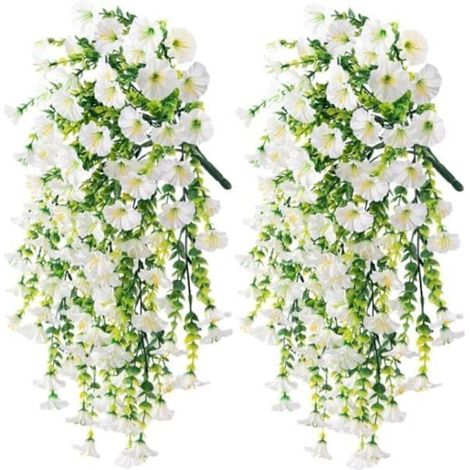 Lot de 2 fleurs artificielles suspendues, liserons blancs résistants aux UV, 75 cm-AquaForge (1/5)