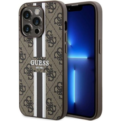 Custodia per iPhone 14 Pro Guess 4G con stampa a strisce e MagSafe, colore marrone. (1/5)