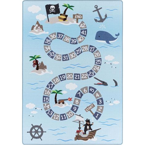 Tapis enfant Lavable 30° 100x150 bleu TRESORS (1/5)