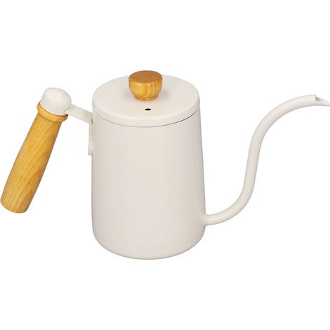 Bouilloire à café filtre 600 ml (20 oz) avec bec verseur en col de cygne et poignée en bois, blanche (1/5)