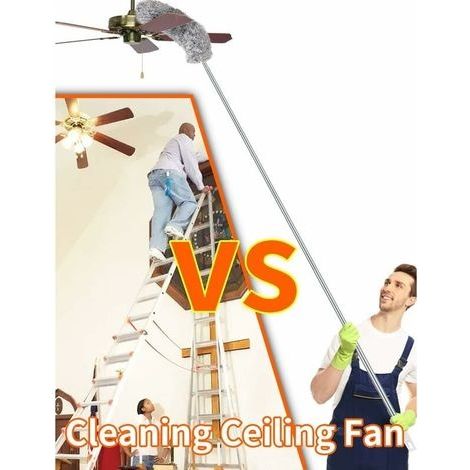 Teleskop-Staubwedel 254 cm, Teleskop-Wolfskopf, Mikrofaser, faltbarer, flexibler Edelstahlgriff, waschbar, perfekt zum Reinigen von Deckenventilatoren und Spinnweben (1/4)
