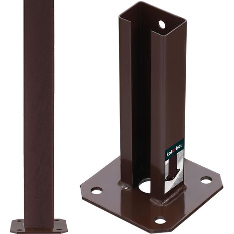 KOTARBAU® Support Poteau - pour Clôture - à Visser - Pied de Poteau - Acier Revêtu par Poudre - 60 x 40 mm - Marron - Fixation Robuste (1/5)