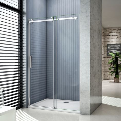 140x195 cm Porta Doccia Per Nicchia Anta Scorrevole Ingresso Laterale in Vetro 8 mm Temperato Trasparente Anticalcare Telai In Alluminio Cromato Lucido