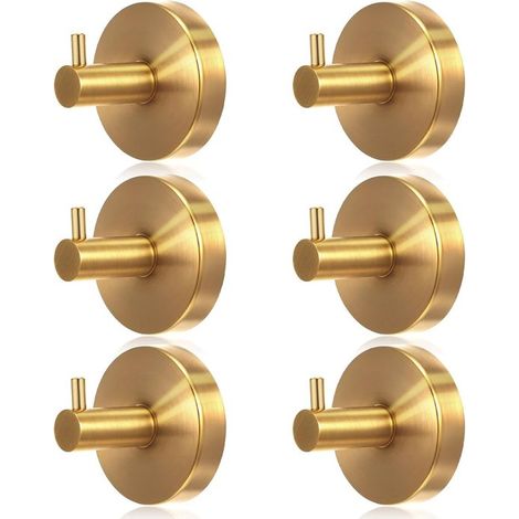 Ganci a ventosa, ganci a ventosa resistenti, confezione da 6, acciaio inossidabile 304, portasciugamani, ganci per cucina e bagno, capacità di carico di un singolo gancio 10-15 kg, oro