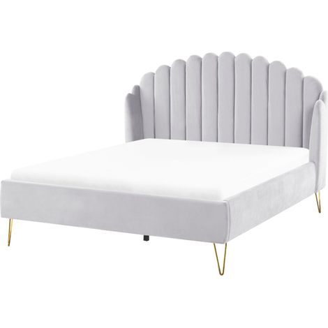 Letto con rete in velluto grigio 140 x 200 cm gambe in metallo testata retro capitonné Ambillou