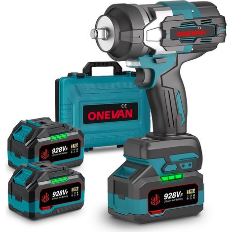 ONEVAN Llave de impacto de 2100 Nm, 1/2 Llave de impacto inalámbrica sin escobillas Aplicable a camiones grandes, vehículos portacontenedores Con baterías 928VF