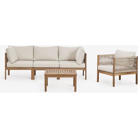 Set soggiorno con divano modulare a 3 pezzi con braccioli, poltrona e tavolino in legno di acacia Branson SKLUM (1/5)