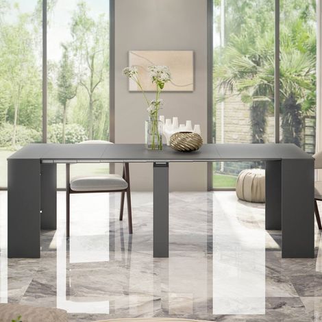 Dmora - Mesa consola Compton, Mesa de comedor extensible, Mesa con extensiones multiusos que se puede extender hasta 10 asientos, 51/237x90h78 cm, Antracita, con embalaje reforzado (1/5)