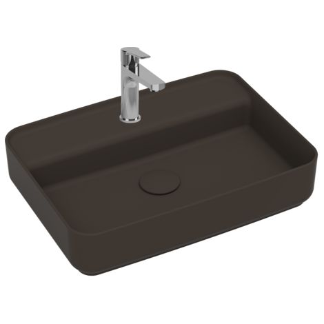 Lavabo rettangolare da appoggio senza troppo pieno in ceramica con foro rubinetto - Tortora Opaco (1/2)