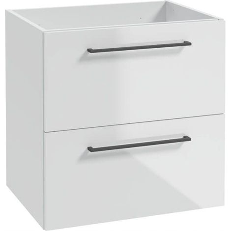 Meuble de Salle de Bain - 60x40 cm - Blanc Brillant - 2 Tiroirs - Design Élégant et Pratique
