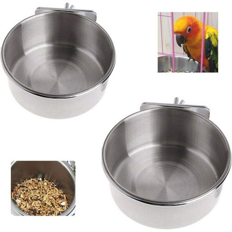 Mangeoire pour Les Oiseaux en Acier Inoxydable Bol d'alimentation Fixe en Acier Inoxydable Gamelle Cage Suspendue Alimentation Eau croquettes pour Animal Accessoire pour Cage à Oiseaux 2PC (1/5)