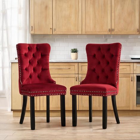 Ensemble de 2 chaises de salle à manger en velours rouge foncé (1/5)