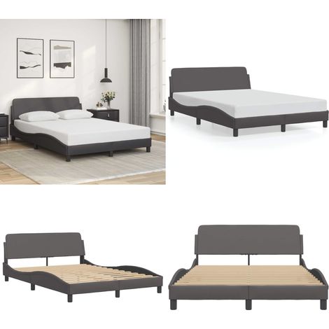 Bettgestell mit Kopfteil Grau 140x190 cm Kunstleder - Bettsofa - Schlafzimmermöbel - Boxspringbetten - Doppelbett - Lattenrost - Home & Living (1/5)