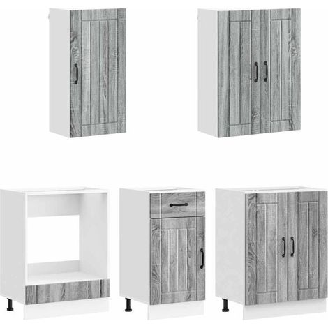 Ensemble de Cuisine 5 Pièces - Meuble Bas avec Évier et Plan de Travail, Finition Gris Sonoma, Bois d'Ingénierie, Style Moderne pour Appartement (1/5)
