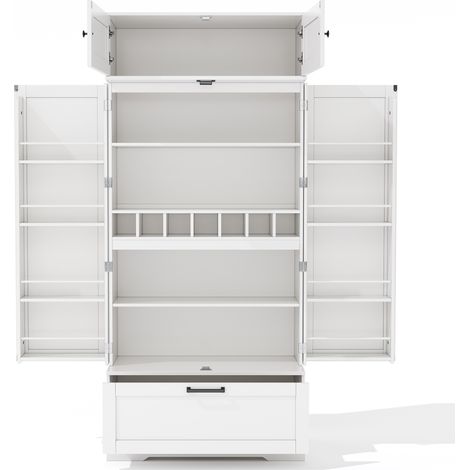 Grande armoire de rangement de cuisine autoportante 80×40×180cm avec étagères réglables, tiroirs, porte-bouteilles de vin et portes avec étagères. Convient pour la salle à manger et les espaces de vie (1/5)