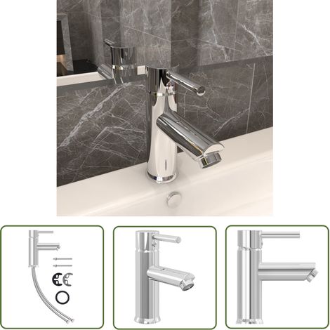 The Living Store Robinet de lavabo de salle de bain Finition chromée 130x176 mm - Robinet De Lavabo - Robinet Salle De Bain - Robinet Chrome - Robinet Mitigeur - Robinet Inox (1/5)