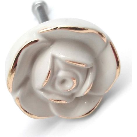 Poignées de tiroir,Lot de 4,Poignées de coiffeuse,Boutons de meuble motif rose antique,Convient pour meubles,31 x 31 x 23 mm,Blanc (1/4)