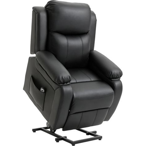 Fauteuil releveur électrique - HOMCOM - repose-pied, dossier inclinable, télécommande - revêtement en PU - 76x90x105cm - noir
