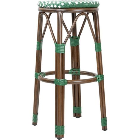 Tabourets de bar Parisian Style PE Rattan bois foncé verts (Lot de 2) - BOLERO (1/5)