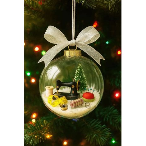 Boule À Neige - Machine À Coudre Rétro - Décoration De Noël Pour Couturières - Ornements Personnalisables - 1 Pièce (1/3)