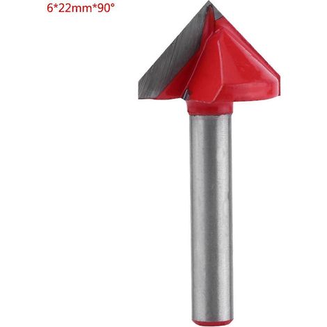 CNC-Fräser aus Wolframstahl für Holzbearbeitung, scharf, V-Nut-Schneidwerkzeug, 6 mm Schaft (6 x 22 mm x 90°)