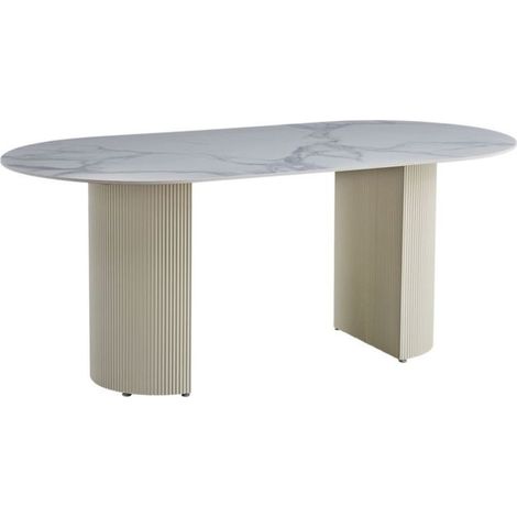 Table à manger ANNA plateau en céramique marbré blanc L 180 cm (1/4)