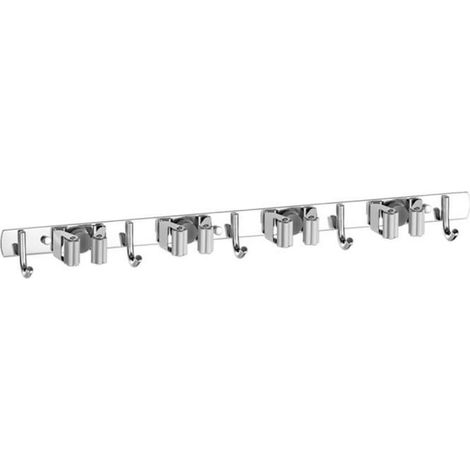 Porte-balai mural, Support Cintre De Rangement Pour Votre Cuisine,Garage,Buanderie - 4 emplacements et 5 Crochets