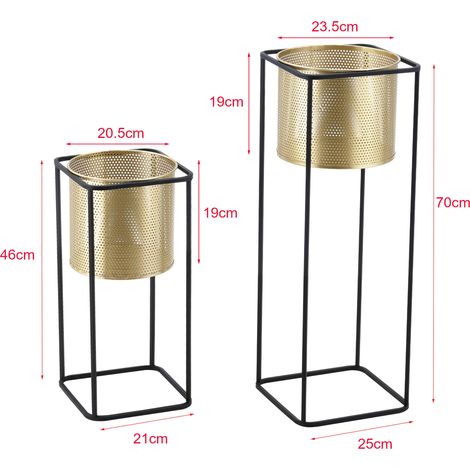 Juego de 2 soportes para plantas, macetero, caja de flores, jarrón de metal, diferentes tamaños, negro dorado 030005770