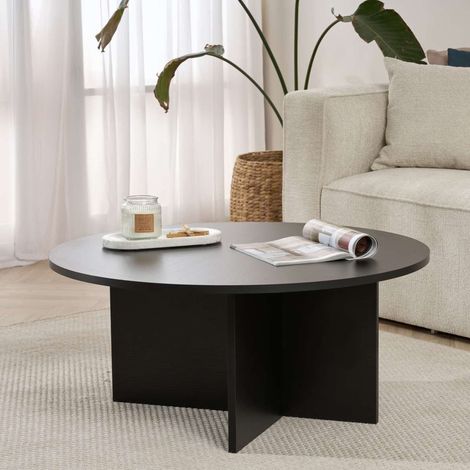 Couchtisch Simbario, rund, Tischplatte aus Schichtholz, schwarz, 90x90x40h cm (1/5)