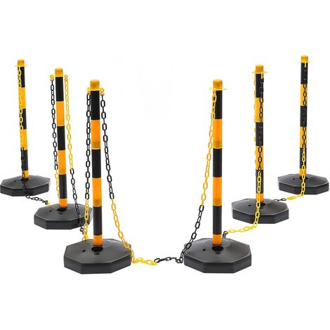 Lot de 6 poteaux de signalisation de la circulation - Poteaux de guidage réglables avec socle à remplir - Poteaux de guidage de chantier - Poteaux de stationnement portables avec chaînes pour parking (1/5)