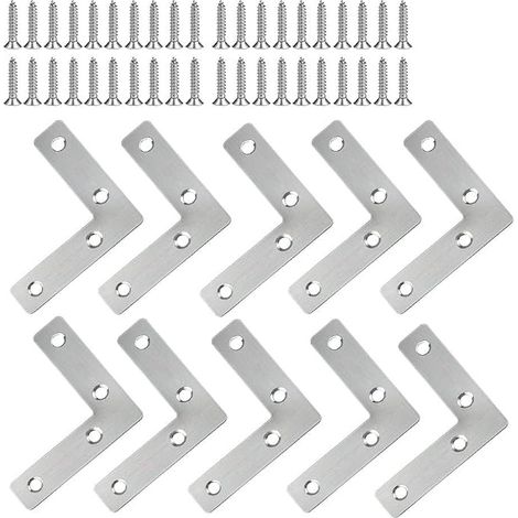 Stainless Steel Corner Brackets 5/10 Pieces - Furniture Fixing Bracket Flat Repair Plates L-Shaped Connector with Screws, 60 x 60 mm (1/5)