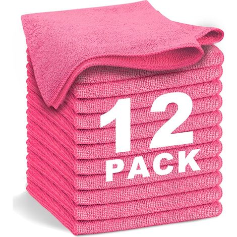 CCYKXA Red Microfiber Cloth 12 Pieces Soft, Absorbent, Reusable and Lint-Free 30x30 cm for Household Microfiber Cleaning Cloth for Home and Car (1/4)