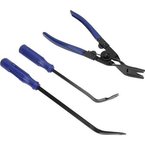 Ensemble de 3 outils pour retirer les rivets et boucles, comprenant une pince légère bleue et une pochette de rangement Oxford pour la réparation automobile. (1/5)
