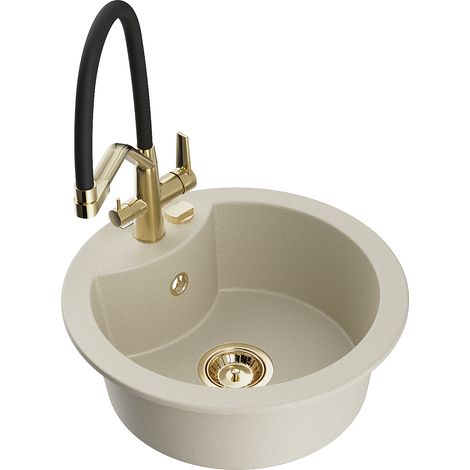 Mexen Diego 1-Becken-Granitspüle mit Mischbatterie Duo, Beige - 6512-69-671701-57-G (1/5)